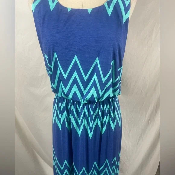 Pixley Summer Maxi Dress Chevron Print Blue Size XL - Picture 5 of 9